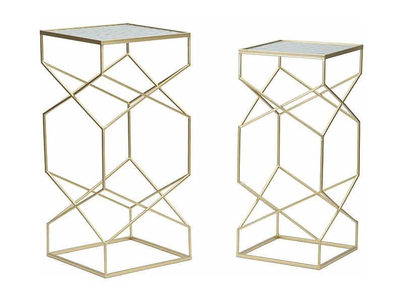 Lot de 2 Tables d'Appoint Design "Glassy" 68cm Or