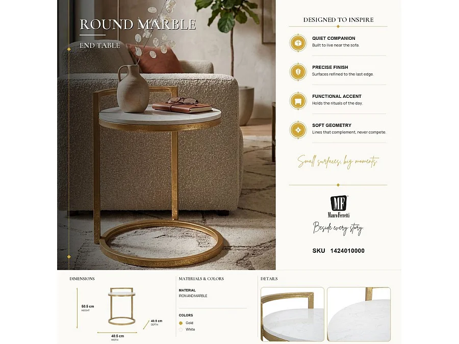 Table d'Appoint en Marbre "Alma" 50cm Or