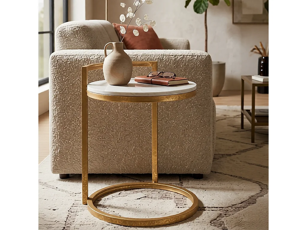 Table d'Appoint en Marbre "Alma" 50cm Or