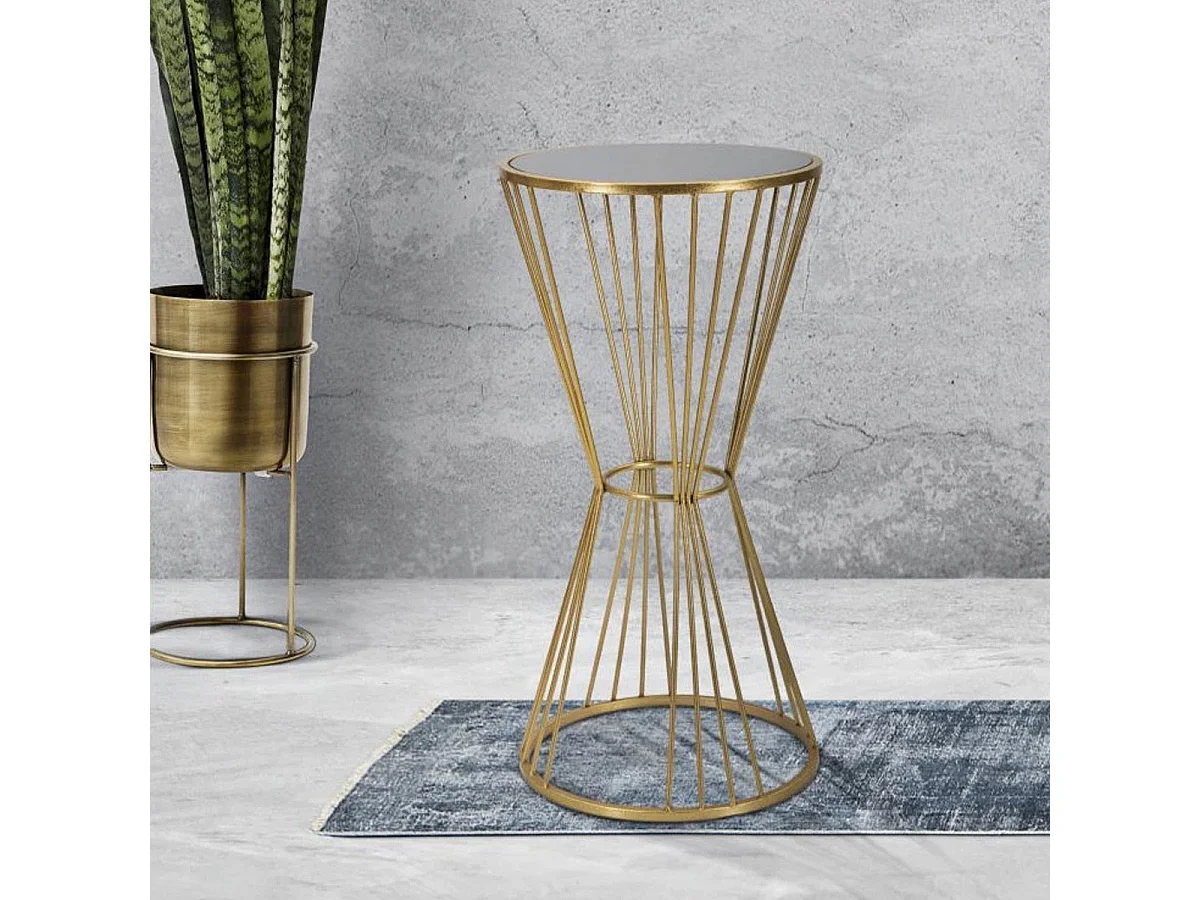 Runder Tisch aus Metall goldfarben mit Spiegelplatte Ø 40x80 cm