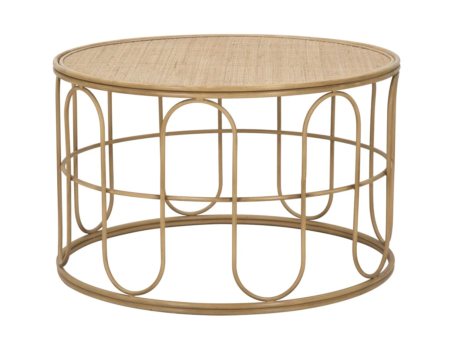 Ronde salontafel van ijzer en bruin hout Ø 80x50 cm