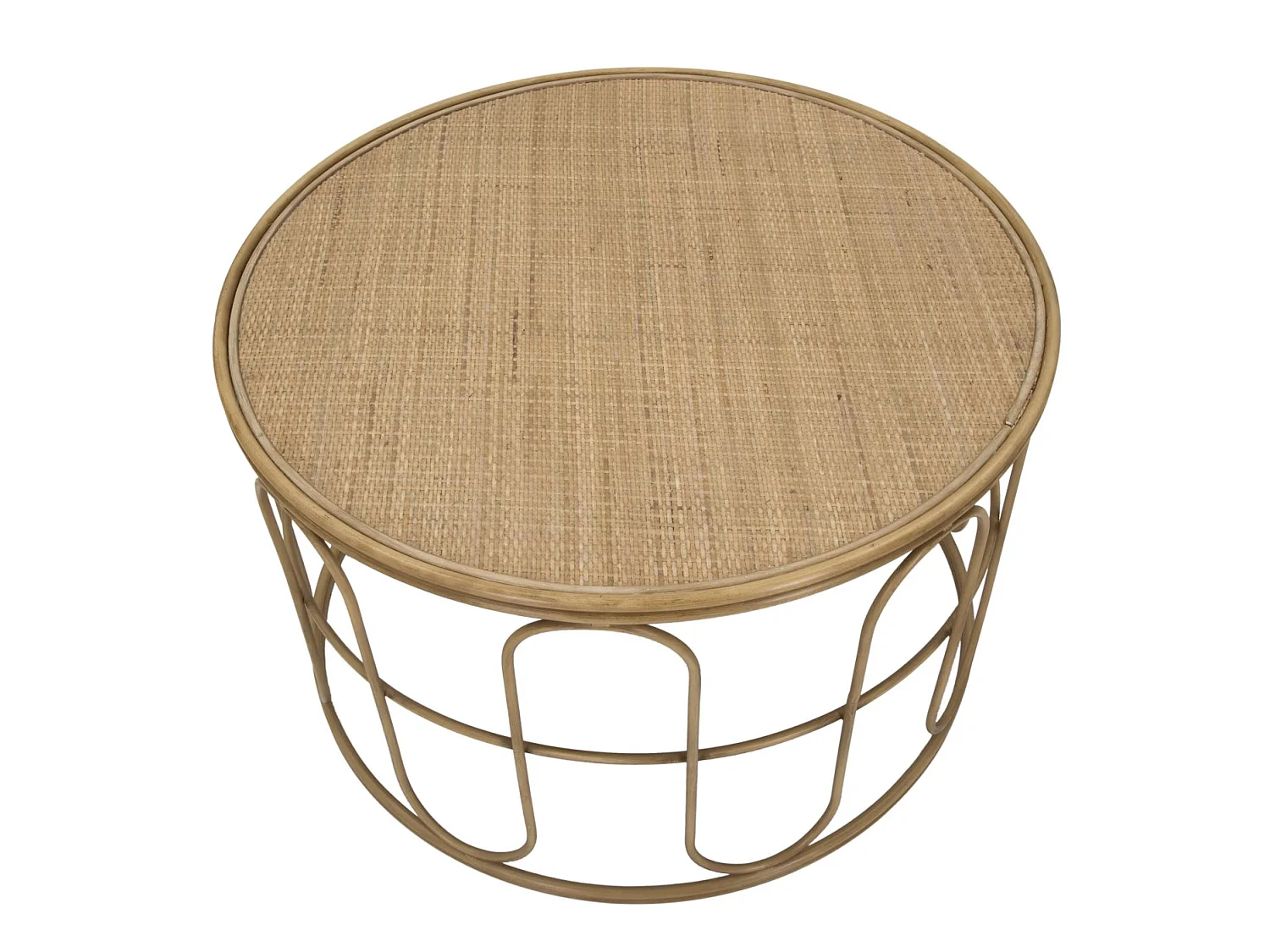 Ronde salontafel van ijzer en bruin hout Ø 80x50 cm