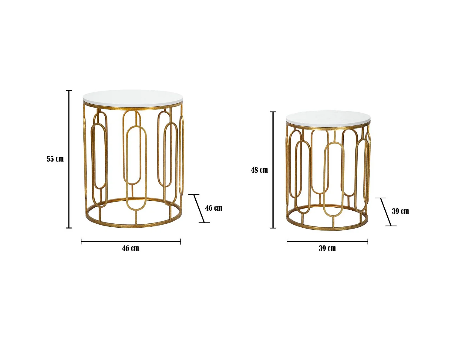 Lot de 2 Tables d'Appoint Gigognes "Ella" 55cm Or