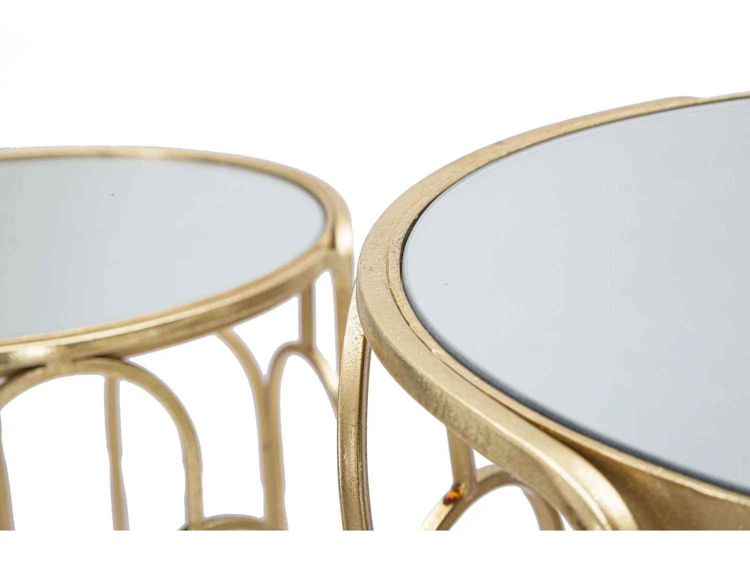 Set di 2 tavolinetti rotondi in metallo dorati Ø cm 36,5x70-31x60