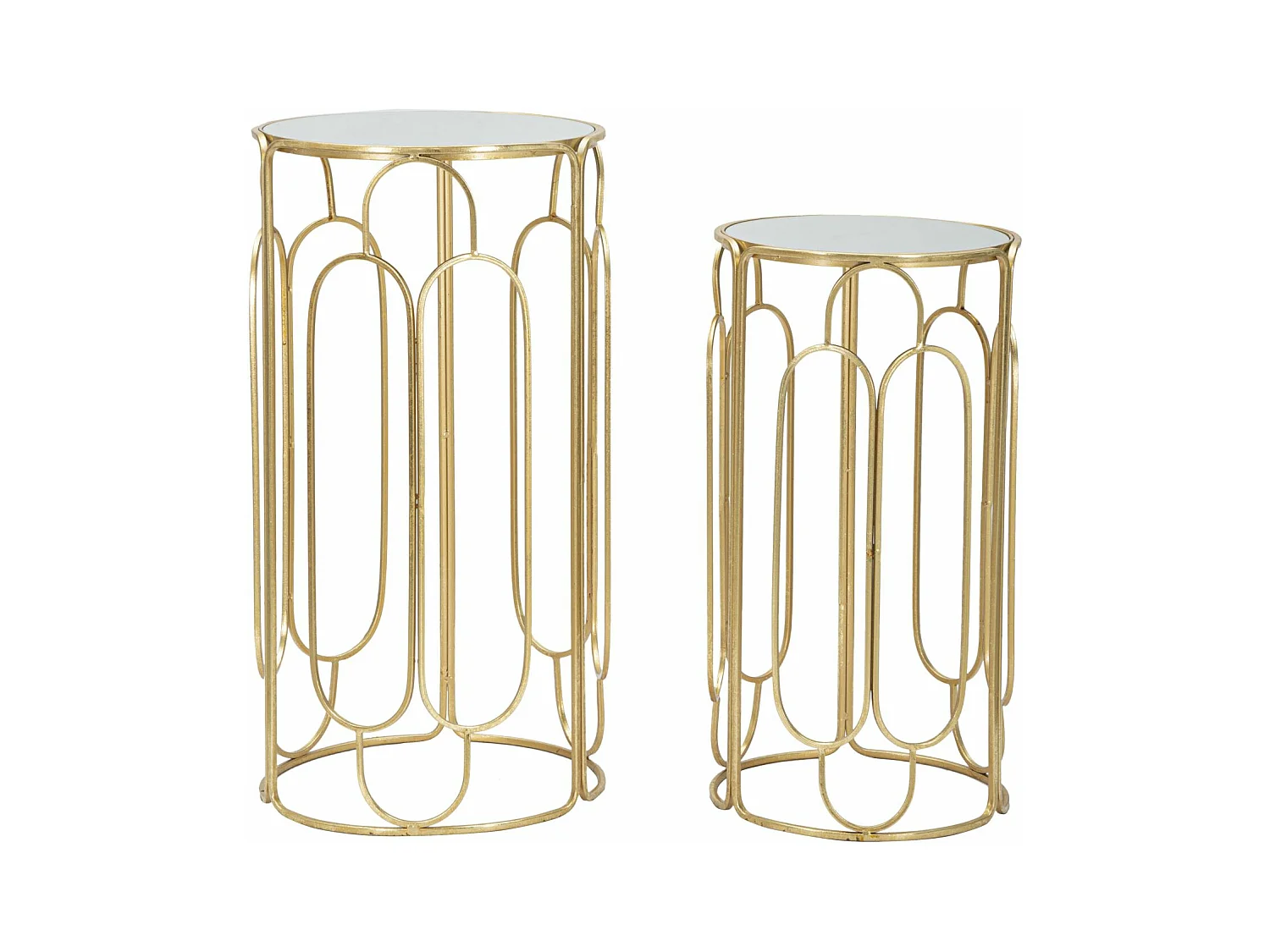 Lot de 2 tables rondes en métal doré Ø 36,5x70-31x60 cm