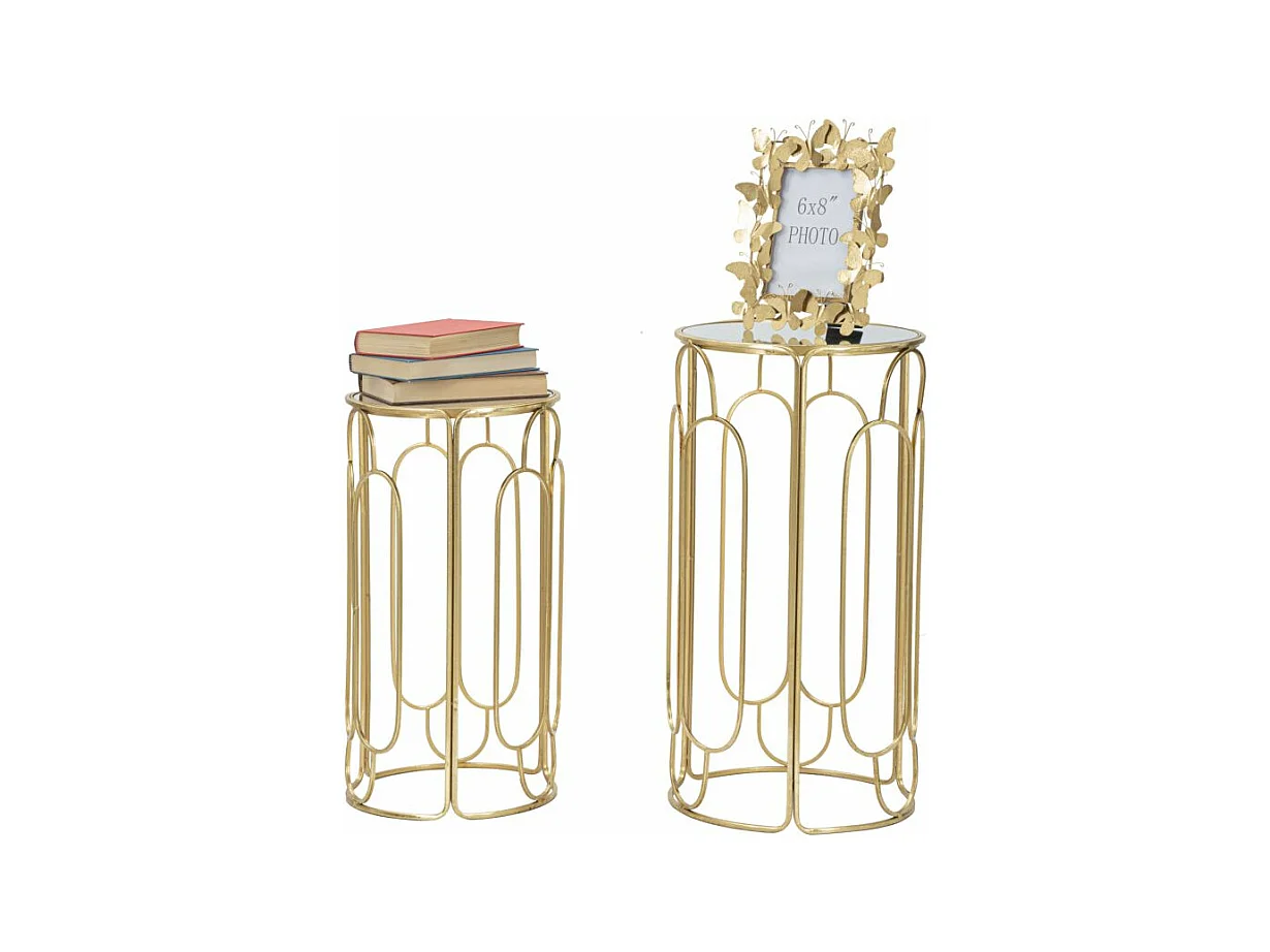 Lot de 2 Tables d'Appoint Gigogne Ronde "Arty" 70cm Or