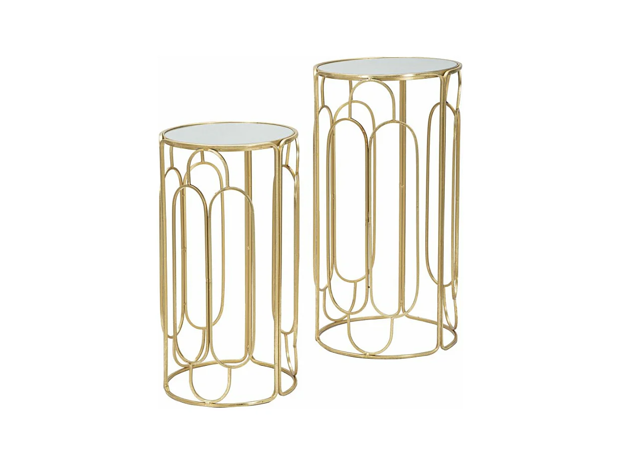 Lot de 2 Tables d'Appoint Gigogne Ronde "Arty" 70cm Or