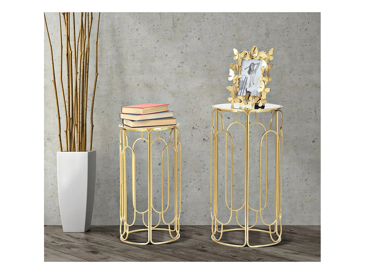 Lot de 2 Tables d'Appoint Gigogne Ronde "Arty" 70cm Or