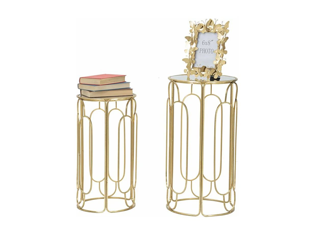 Lot de 2 Tables d'Appoint Gigogne Ronde "Arty" 70cm Or