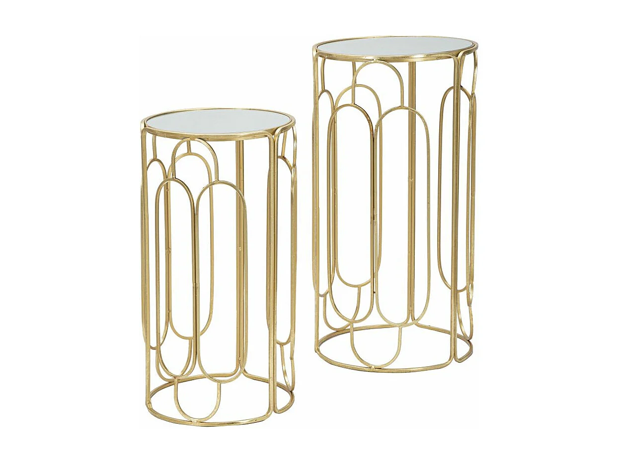 Lot de 2 Tables d'Appoint Gigogne Ronde "Arty" 70cm Or