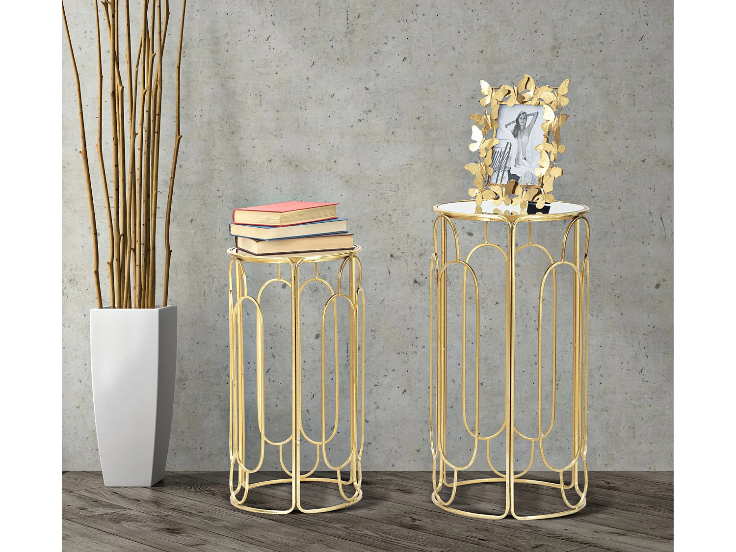 Lot de 2 Tables d'Appoint Gigogne Ronde "Arty" 70cm Or