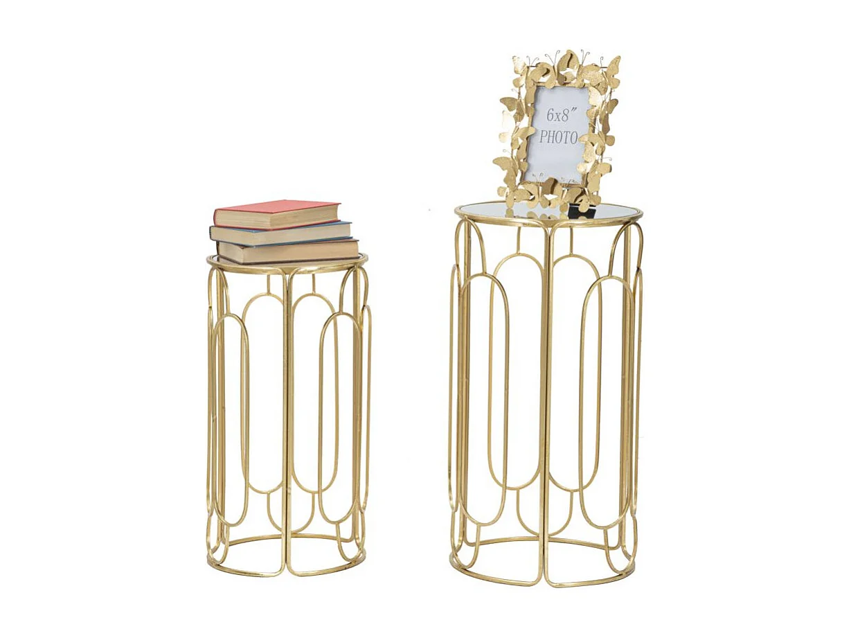 Lot de 2 Tables d'Appoint Gigogne Ronde "Arty" 70cm Or