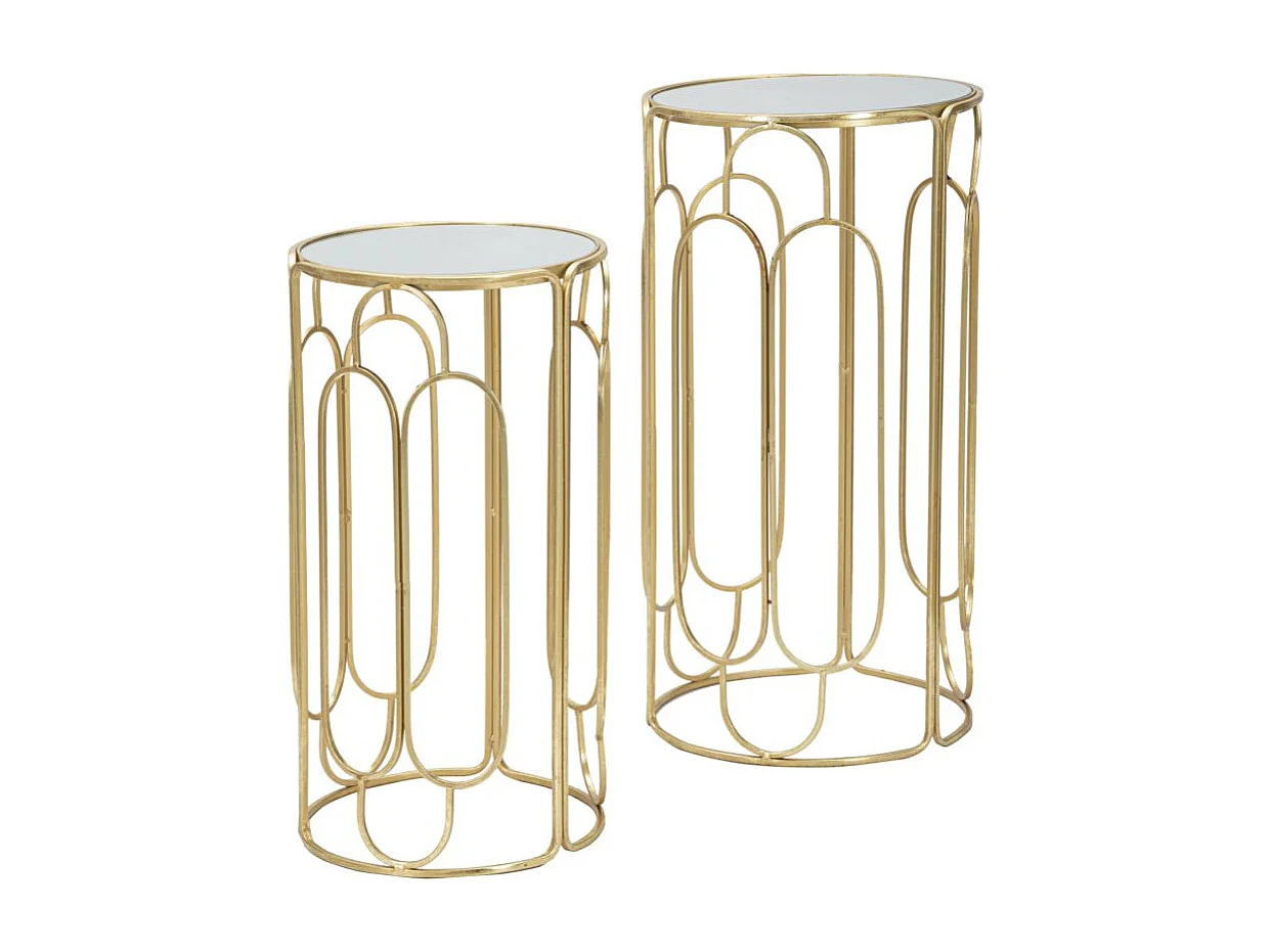 Lot de 2 Tables d'Appoint Gigogne Ronde "Arty" 70cm Or