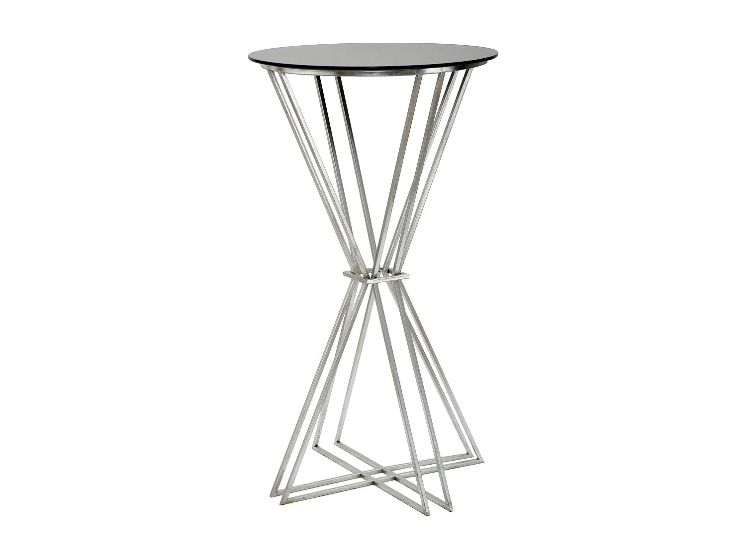 Table de bar ronde en métal argenté avec plateau en verre Ø 60x105 cm