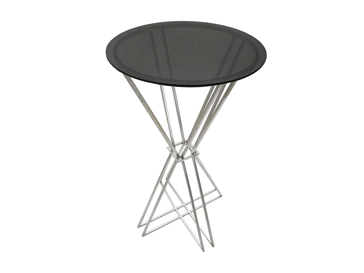 Table de bar ronde en métal argenté avec plateau en verre Ø 60x105 cm