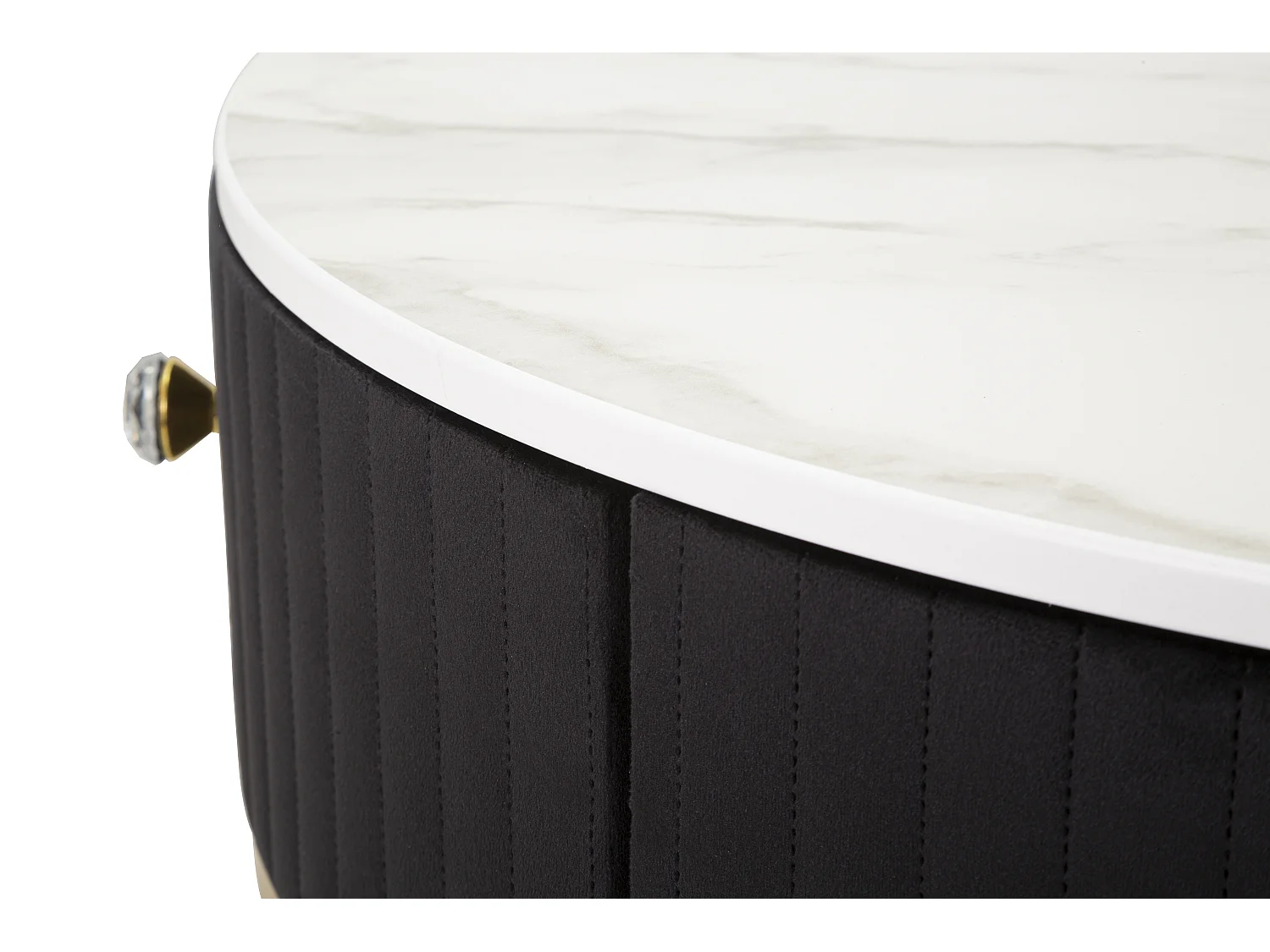 Tavolo da caffè in metallo tessuto legno dorato nero bianco Ø cm 75x36