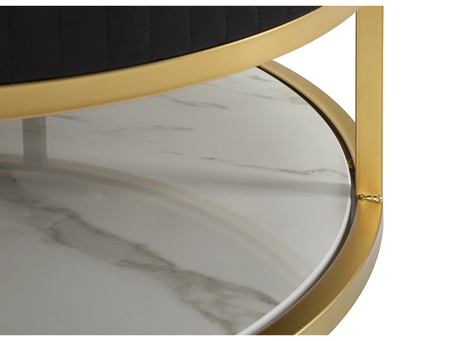 Tavolo da caffè in metallo tessuto legno dorato nero bianco Ø cm 75x36