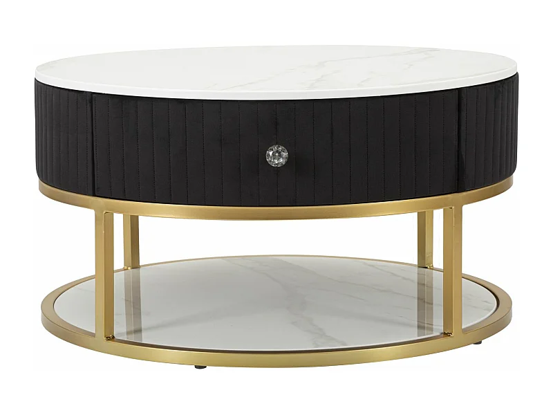 Table basse en métal tissu bois doré noir et blanc Ø 75x36 cm