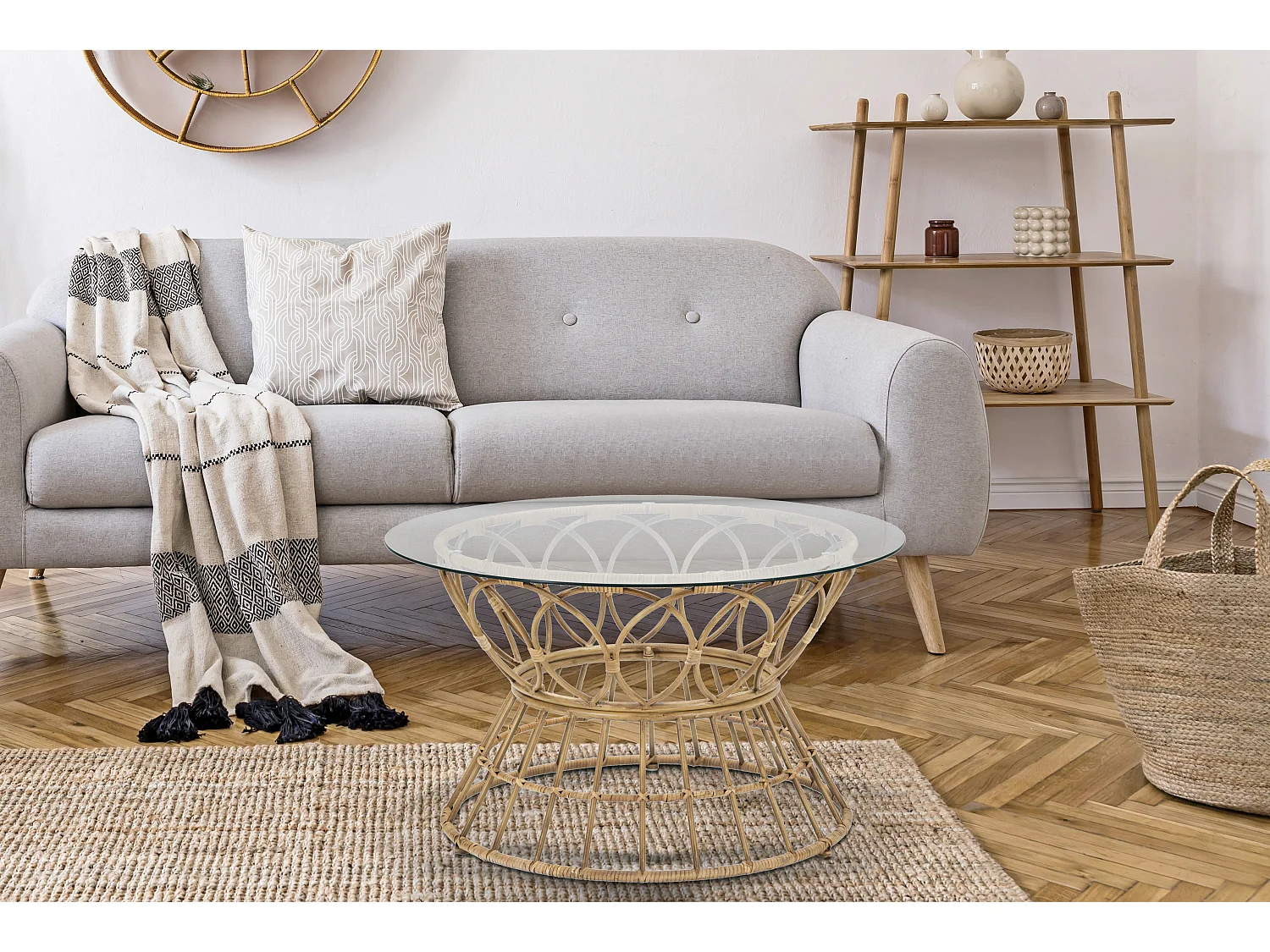 Tavolo da caffè in metallo e vetro marrone Ø cm 75x44,5