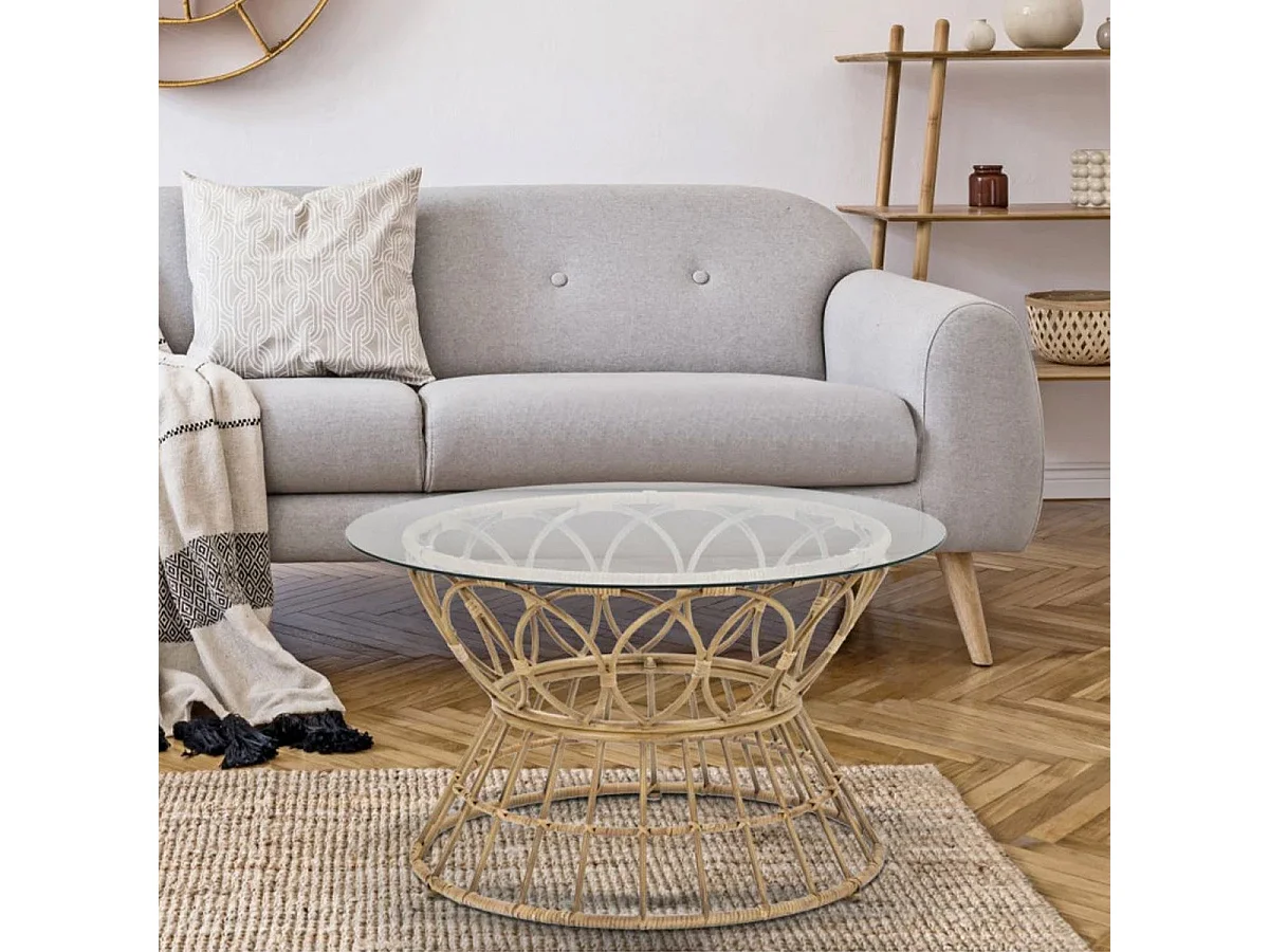 Bruine metalen en glazen salontafel Ø 75x44,5 cm