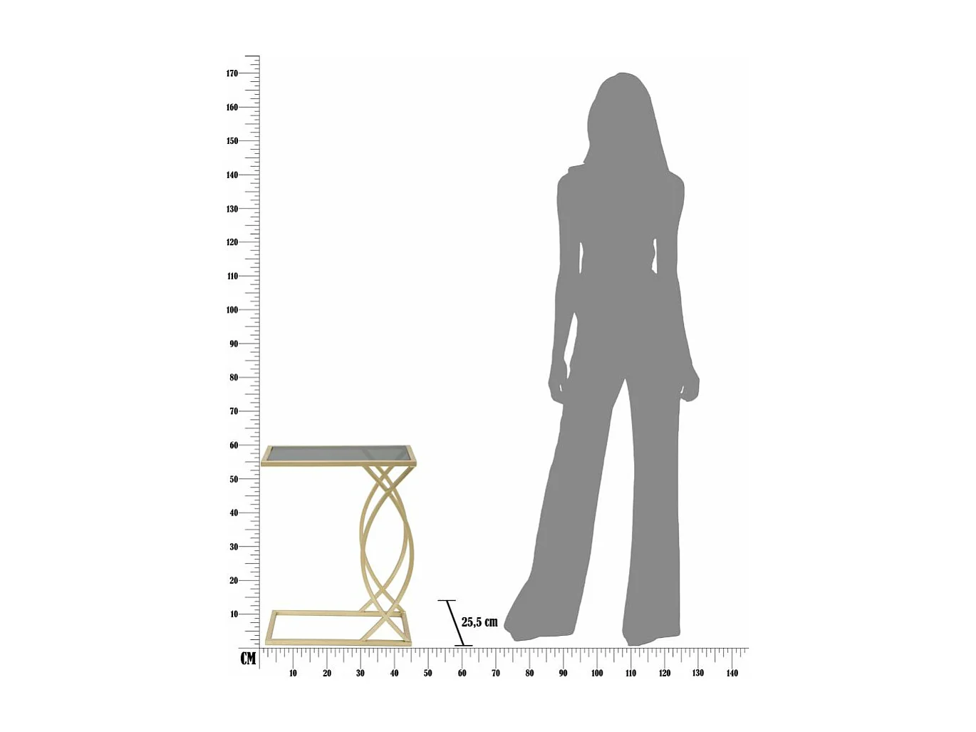 Tavolinetto da divano in metallo dorato cm 45,5x25,5x60