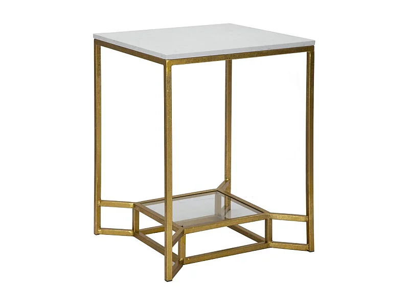 Mesa de café de metal dorado con superficie de mármol 47x47x60 Double Marble