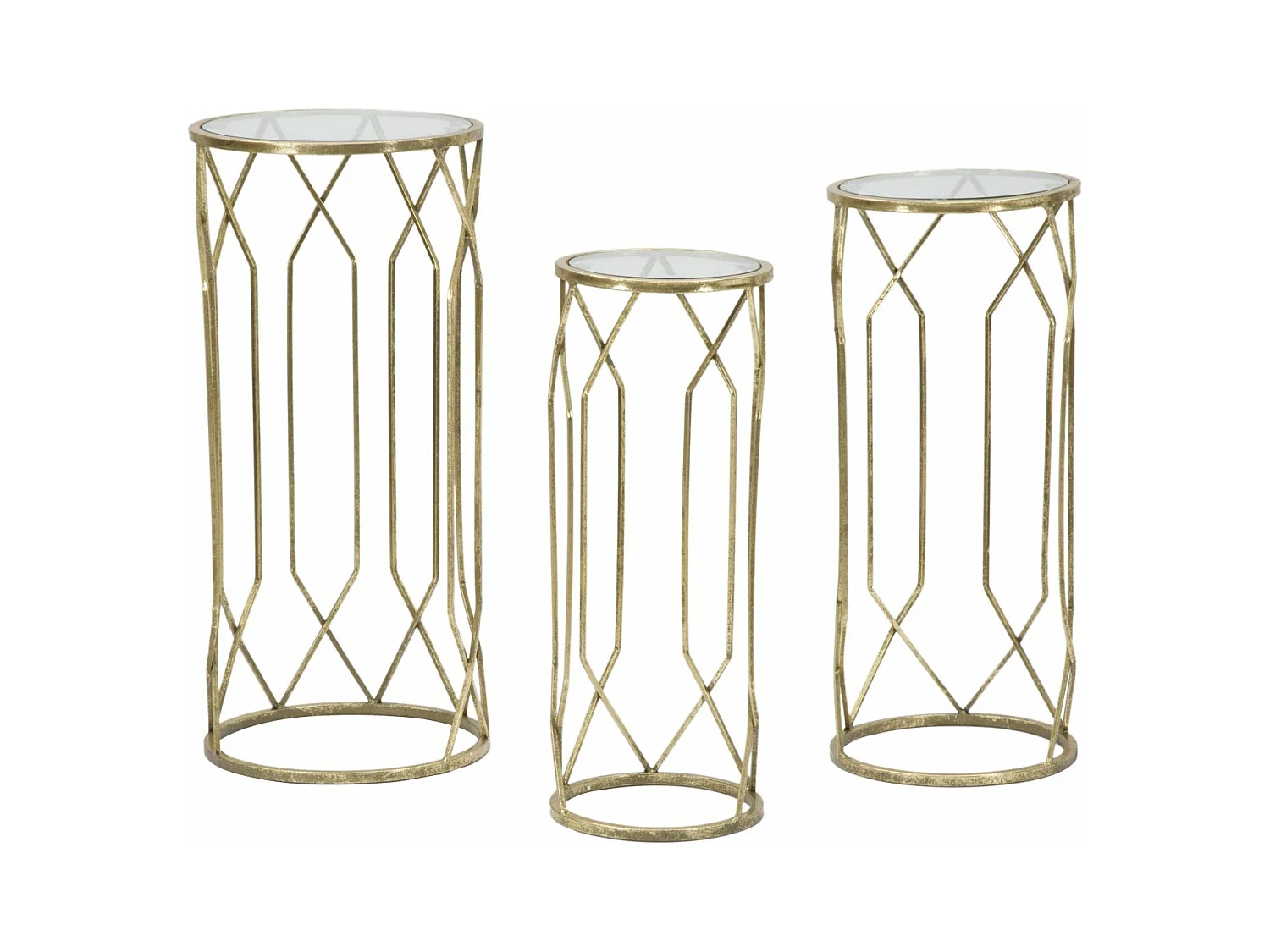 Lot de 3 tables rondes en métal doré Ø 32x71-28x65-23x61 cm