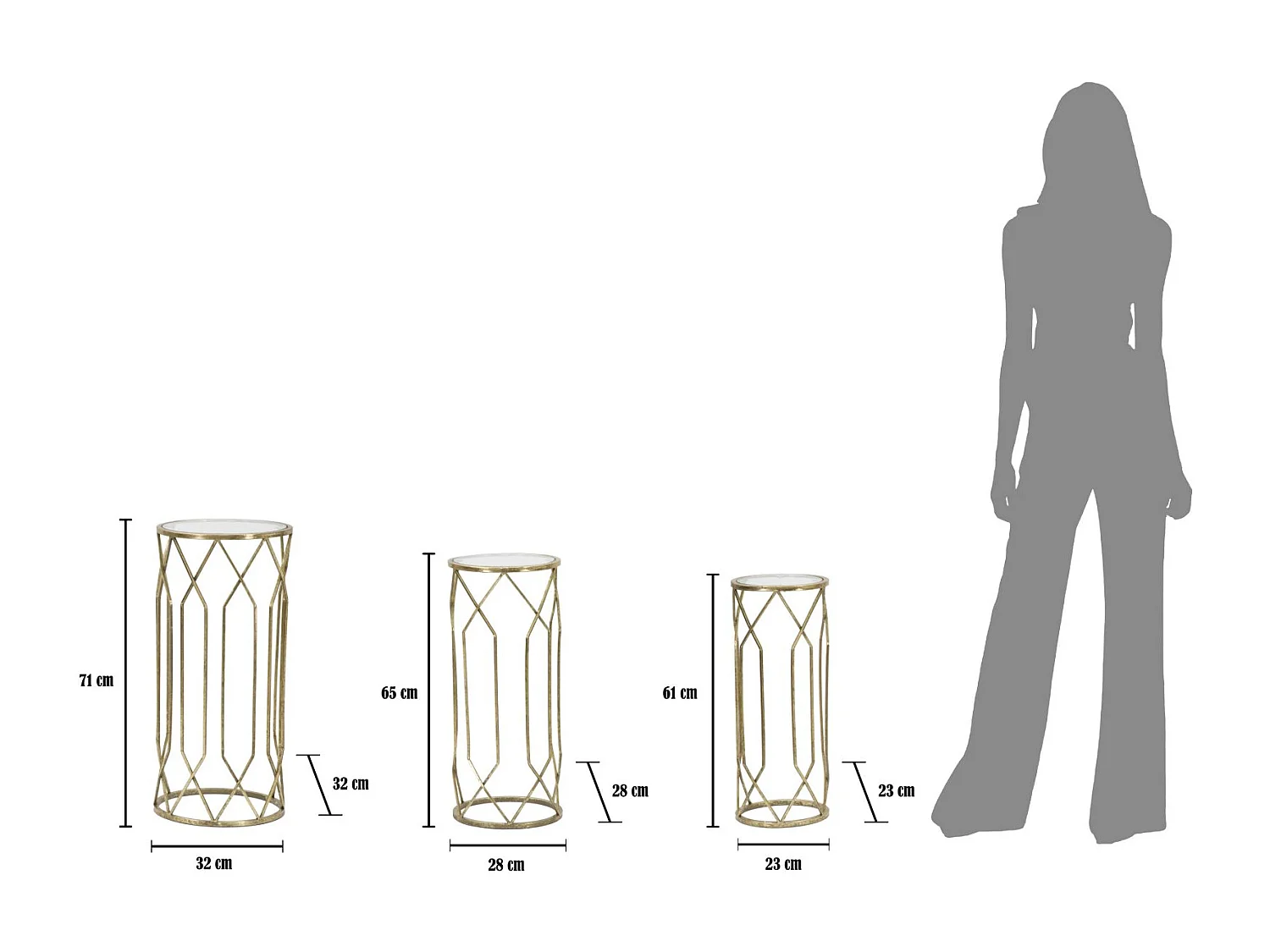 Lot de 3 Tables d'Appoint "Tunis" 71cm Or