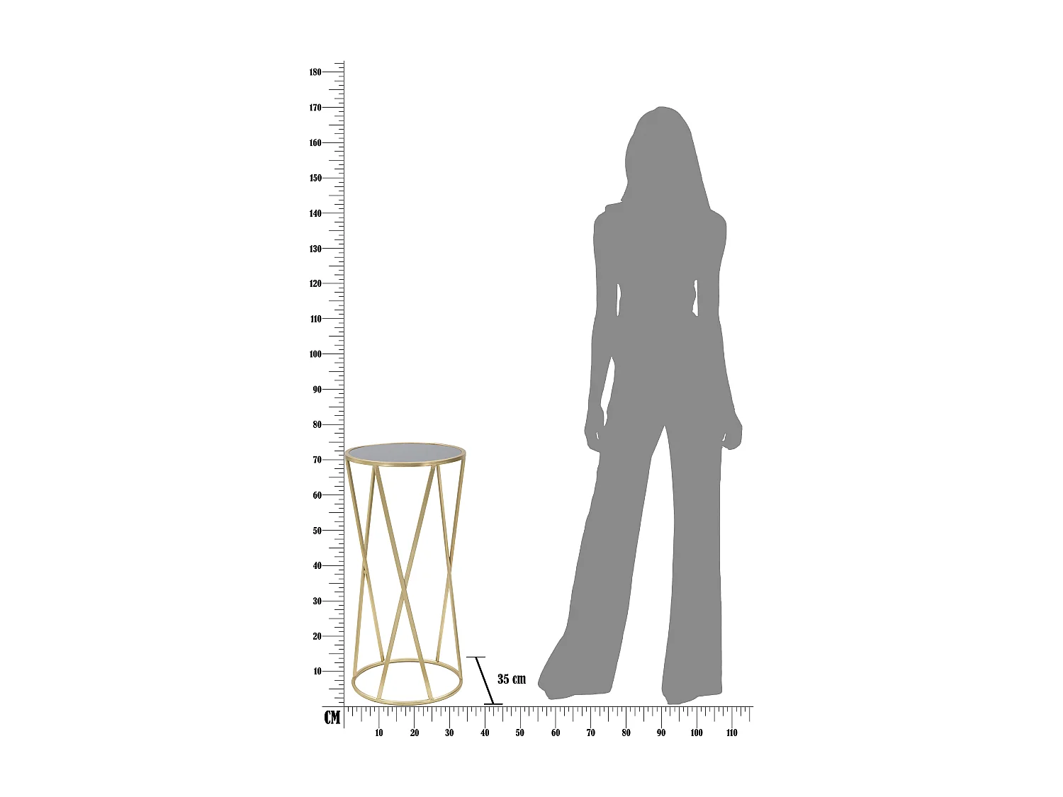 Tavolinetto rotondo in metallo dorato Ø cm 35x75