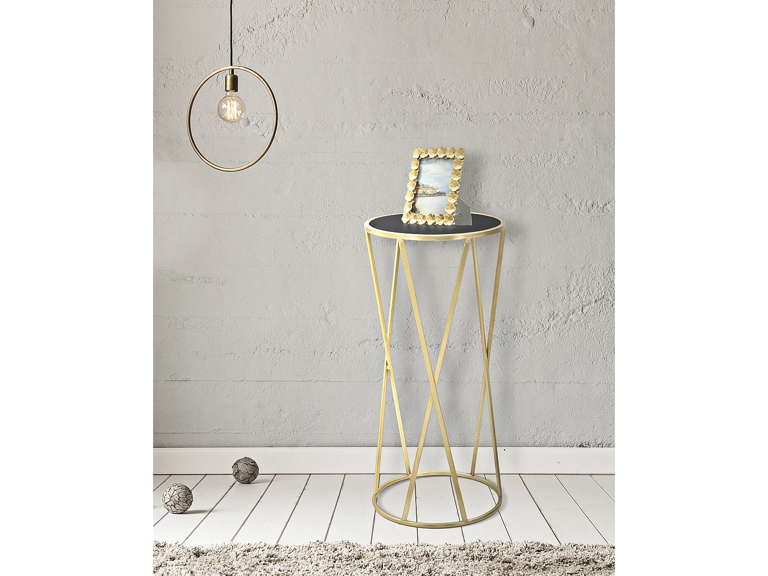 Table d'Appoint Design "Milla" 75cm Noir & Or