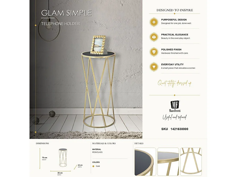 Table d'Appoint Design "Milla" 75cm Noir & Or