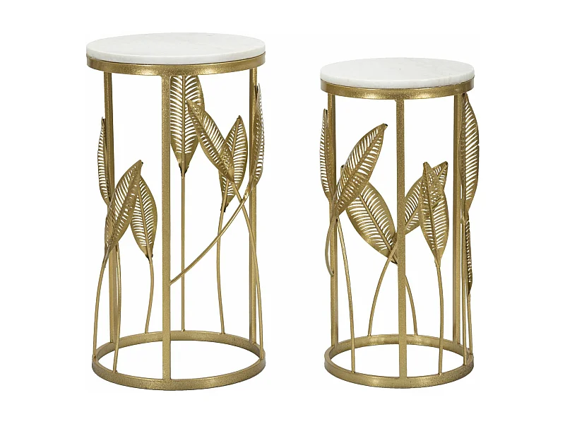 Lot de 2 Tables d'Appoint Effet Marbre "Leaf" 65cm Or