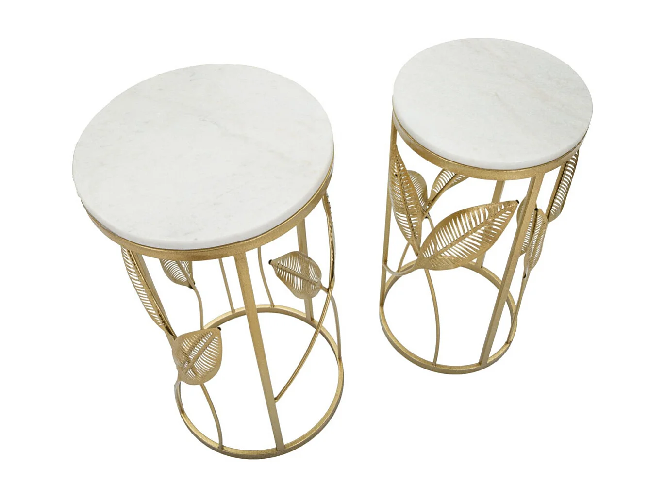 Lot de 2 Tables d'Appoint Effet Marbre "Leaf" 65cm Or