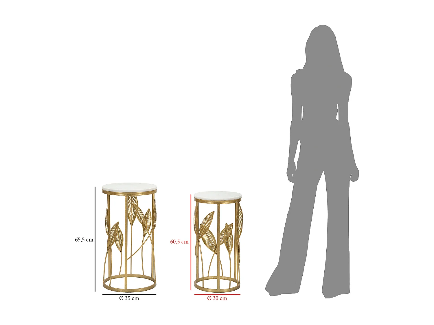 Lot de 2 Tables d'Appoint Effet Marbre "Leaf" 65cm Or