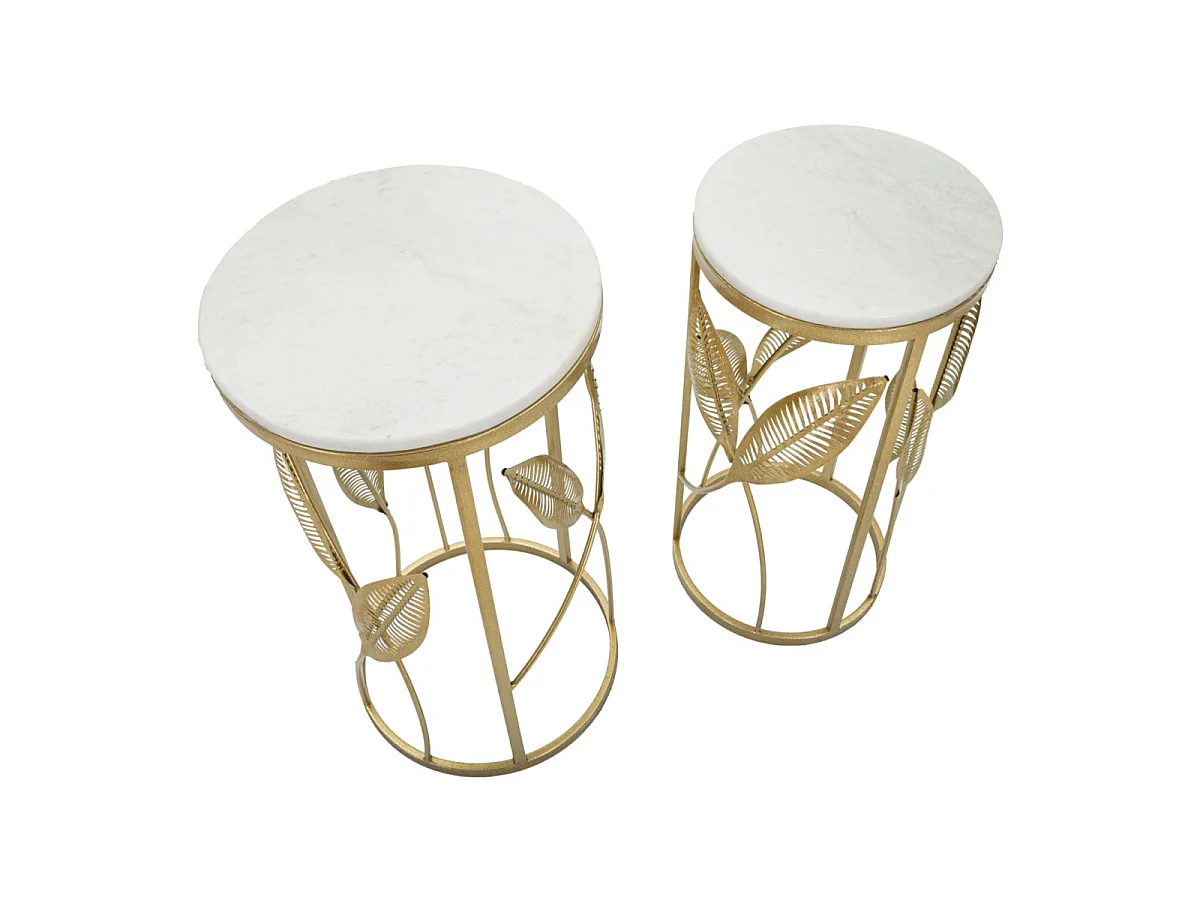Lot de 2 Tables d'Appoint Effet Marbre "Leaf" 65cm Or