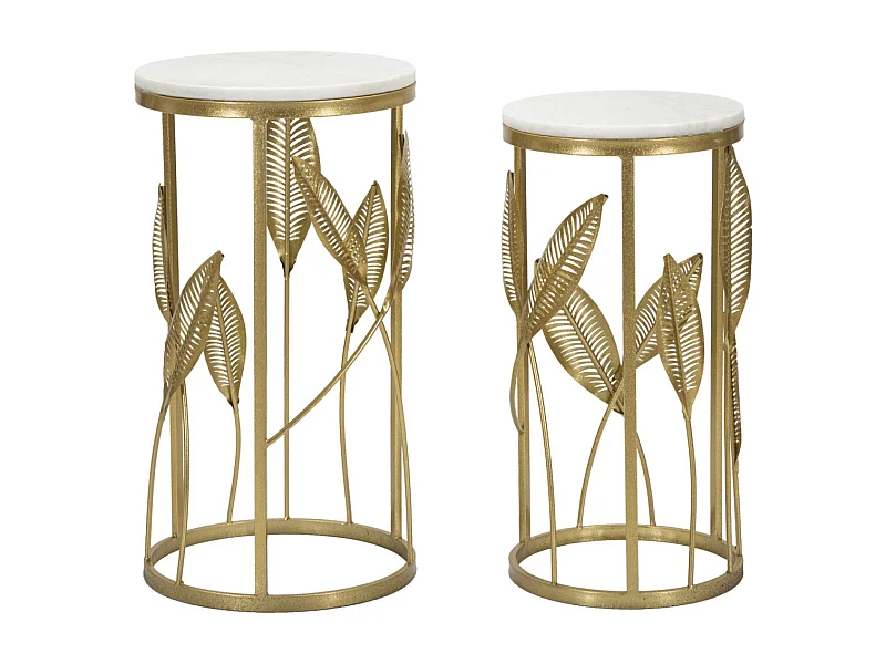 Lot de 2 Tables d'Appoint Effet Marbre "Leaf" 65cm Or