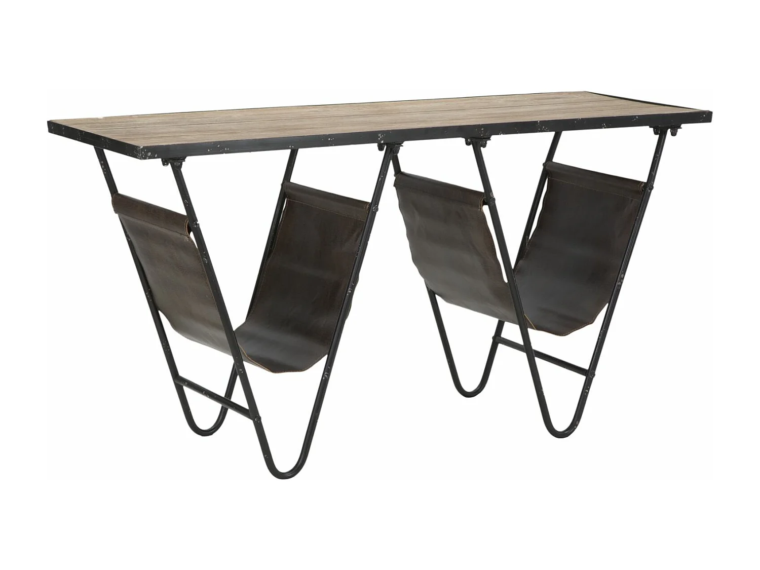 Table basse avec porte-revues en métal marron 120x43x62,5 cm