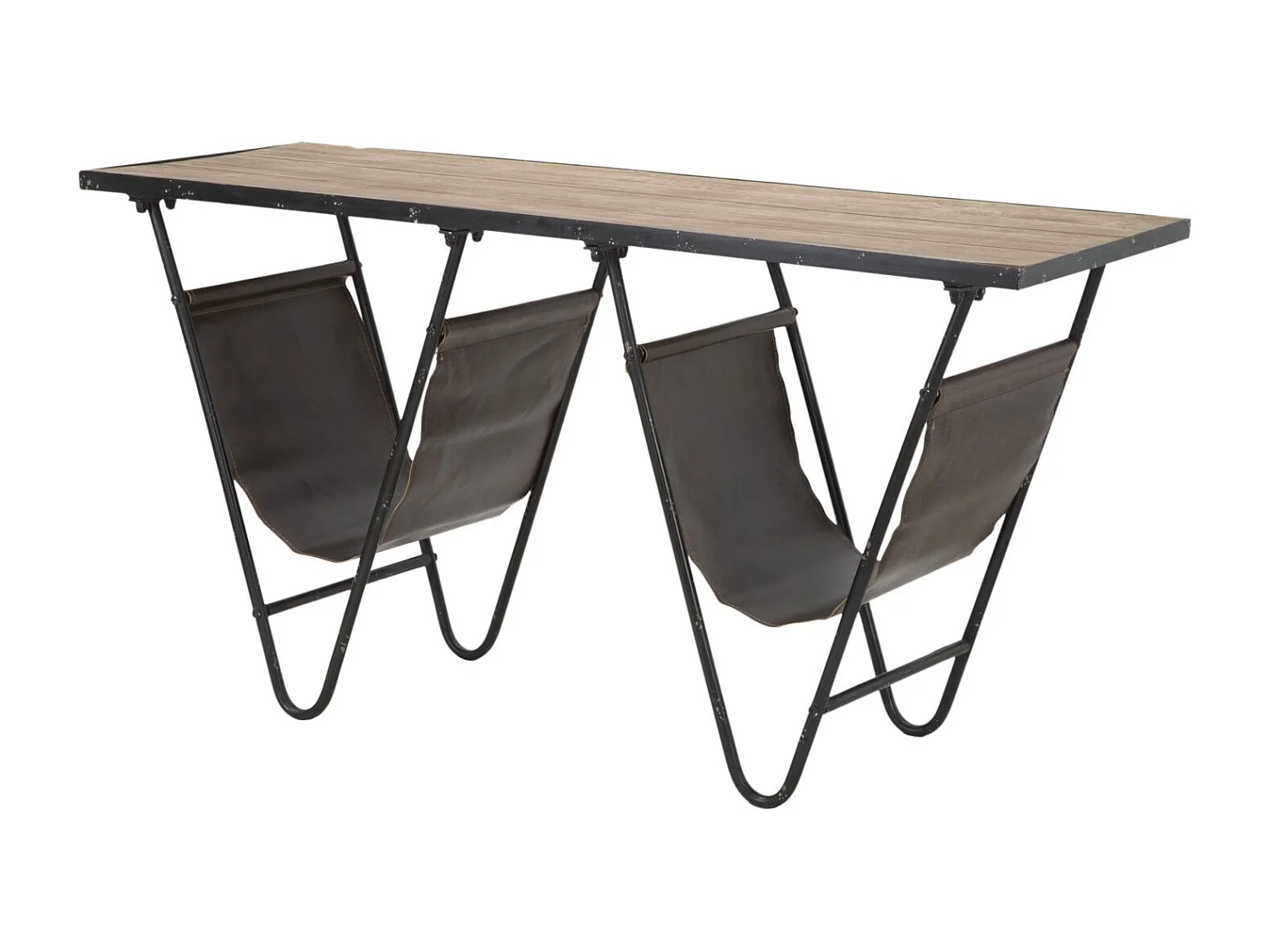 Table basse avec porte-revues en métal marron 120x43x62,5 cm