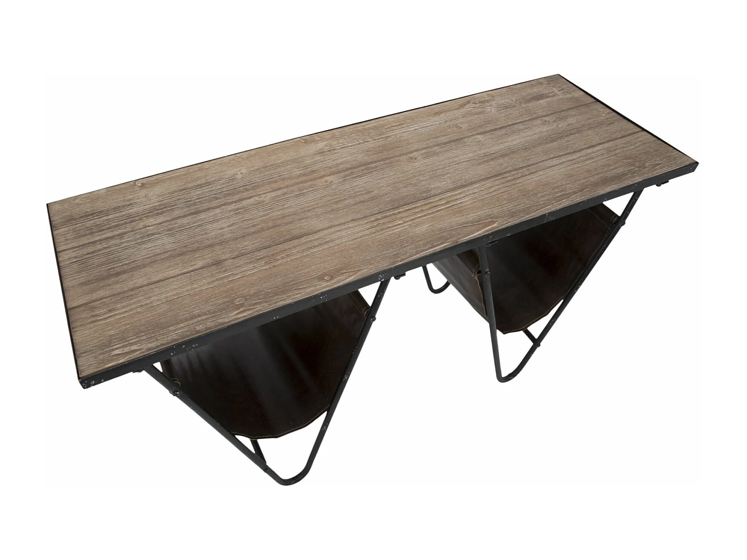 Table basse avec porte-revues en métal marron 120x43x62,5 cm