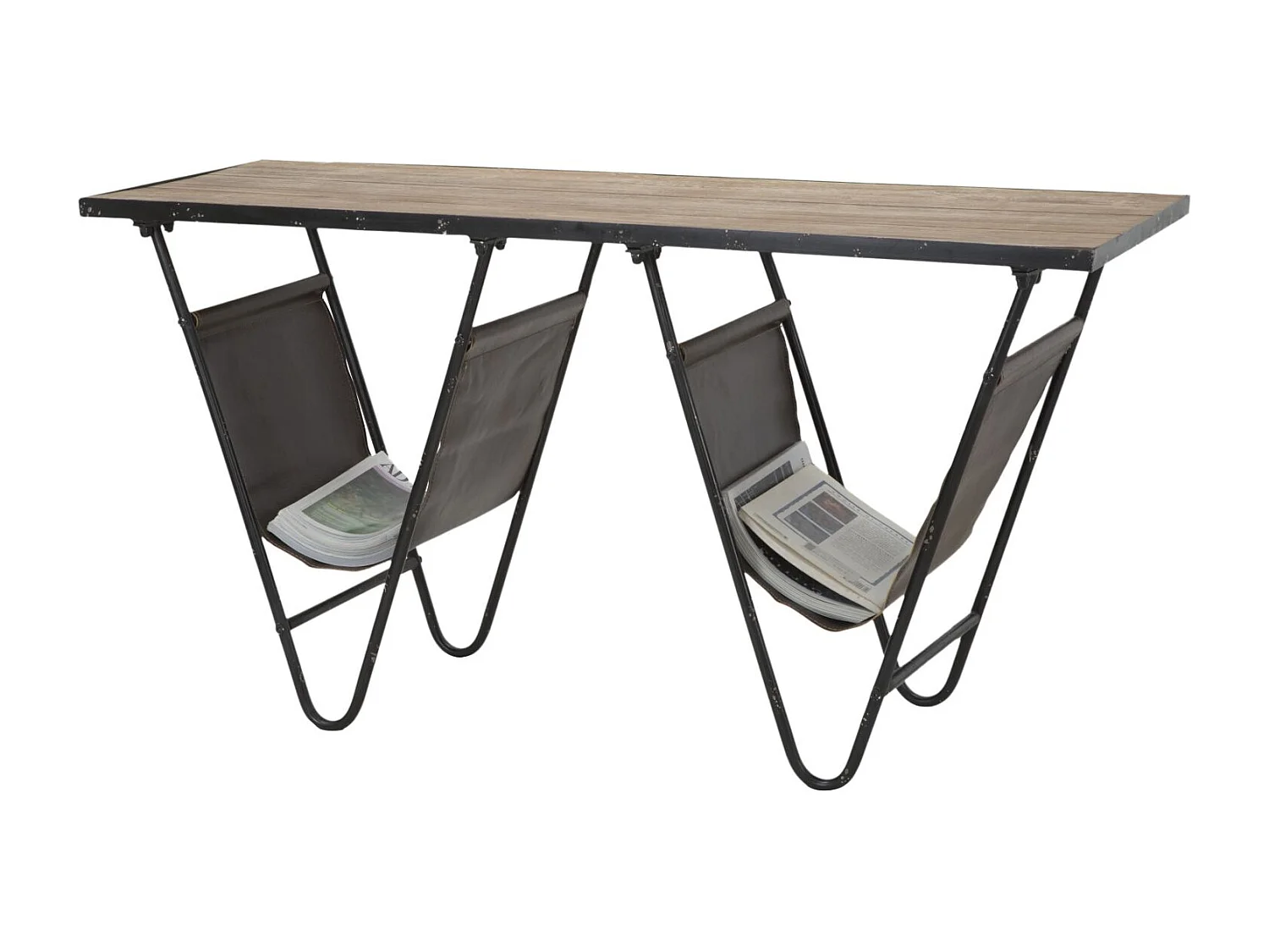 Table basse avec porte-revues en métal marron 120x43x62,5 cm