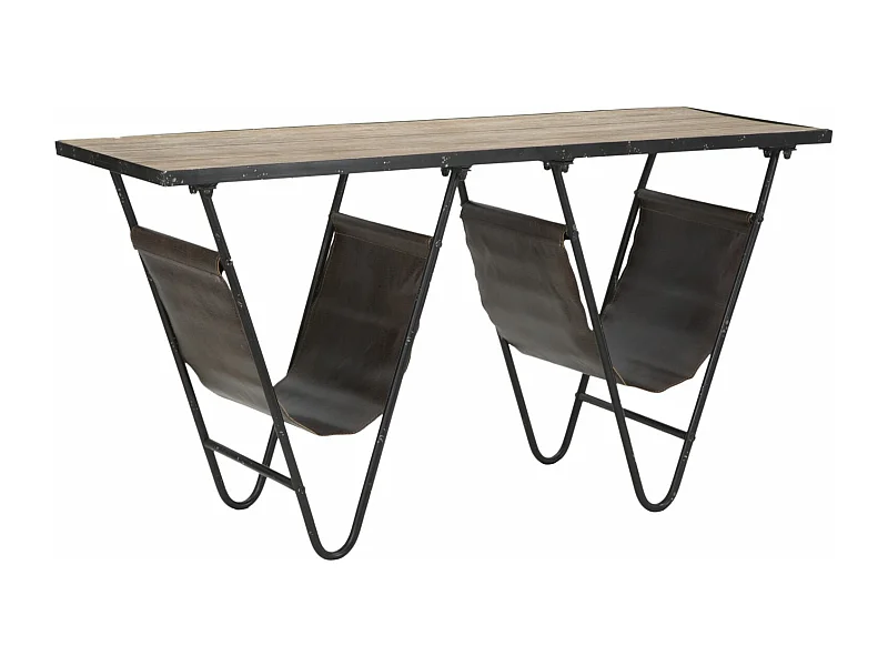 Table basse avec porte-revues en métal marron 120x43x62,5 cm