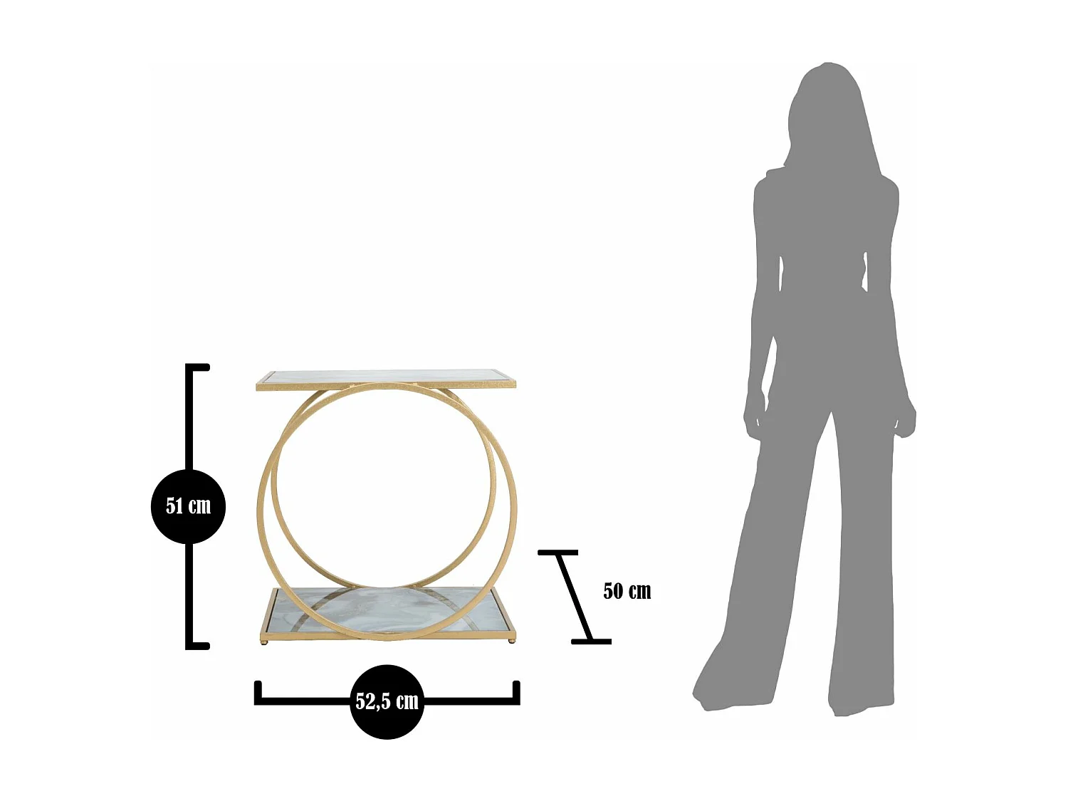 Table basse en métal doré et plateaux en verre coloré 52,5x50x51 cm