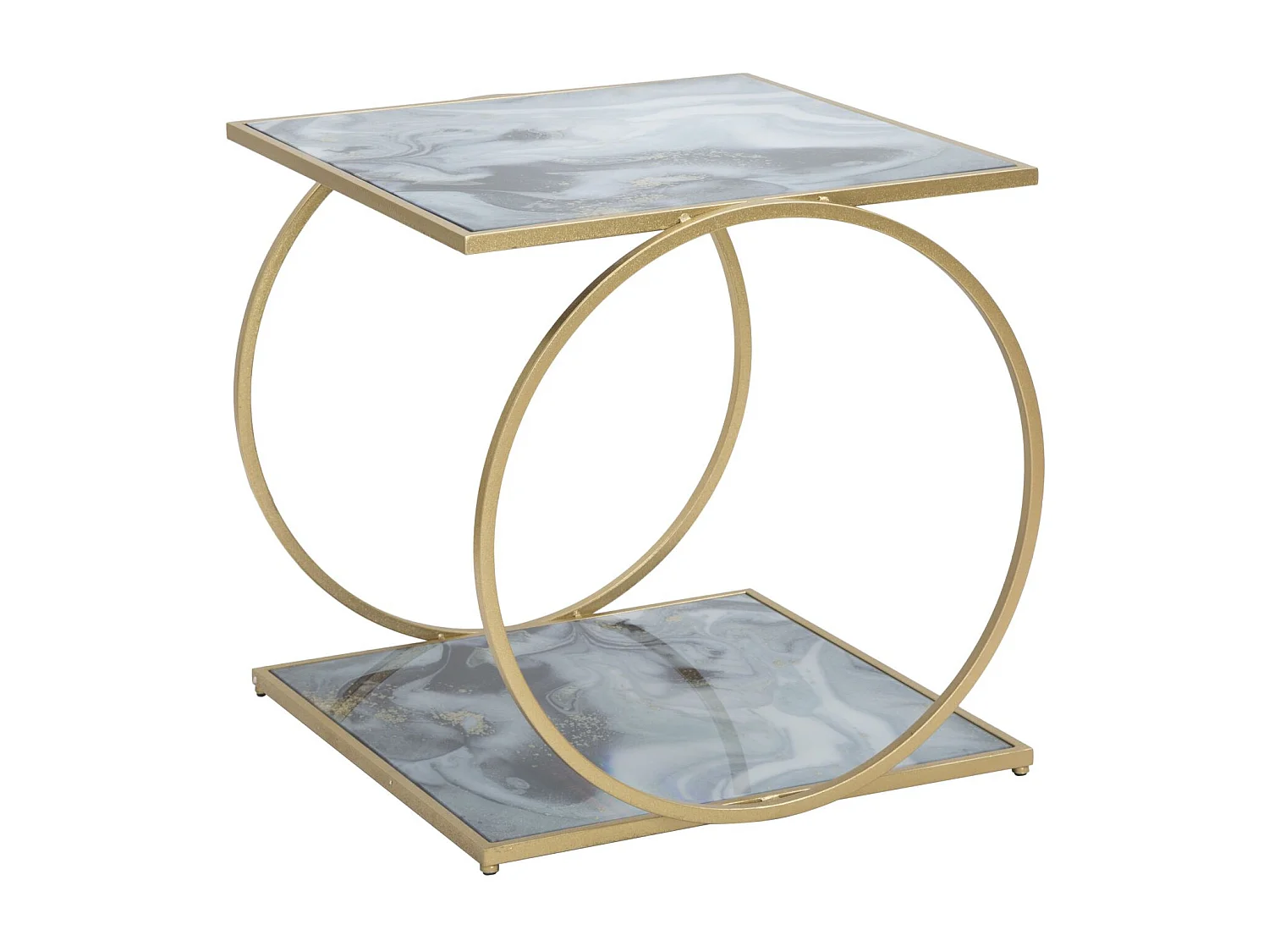 Table basse en métal doré et plateaux en verre coloré 52,5x50x51 cm