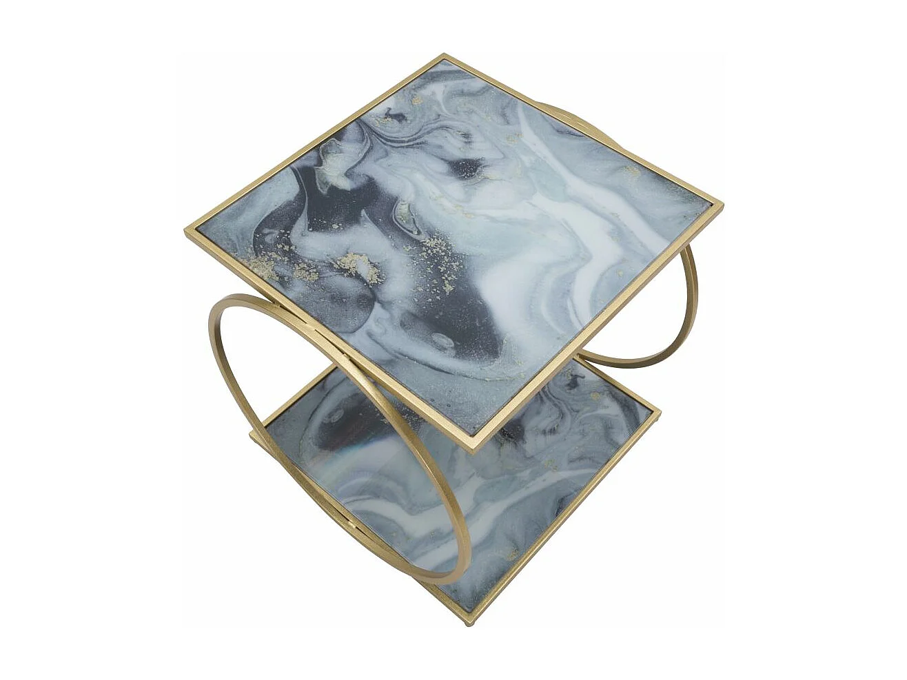 Table basse en métal doré et plateaux en verre coloré 52,5x50x51 cm