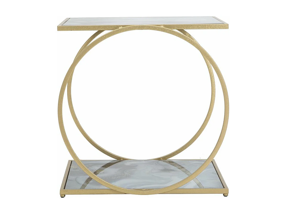 Table basse en métal doré et plateaux en verre coloré 52,5x50x51 cm