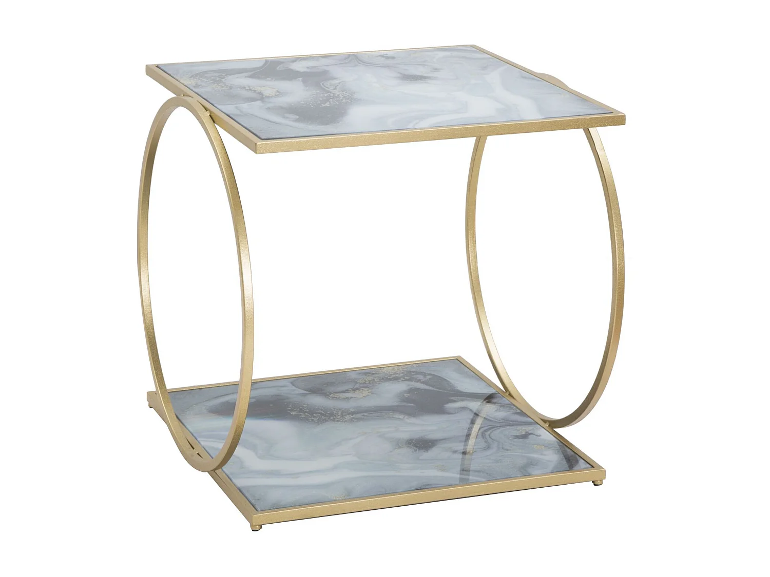 Table basse en métal doré et plateaux en verre coloré 52,5x50x51 cm