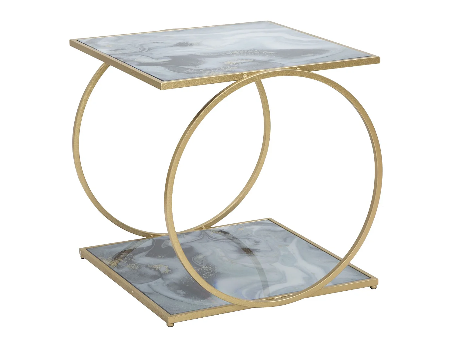 Gouden metalen salontafel met gekleurde glazen bladen 52,5x50x51 cm