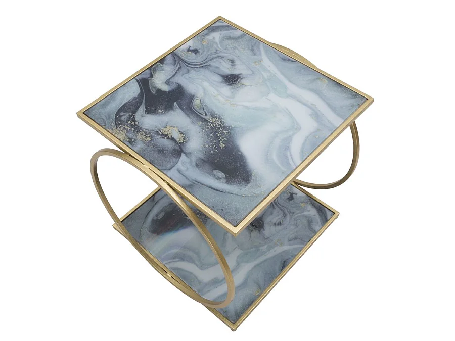 Gouden metalen salontafel met gekleurde glazen bladen 52,5x50x51 cm