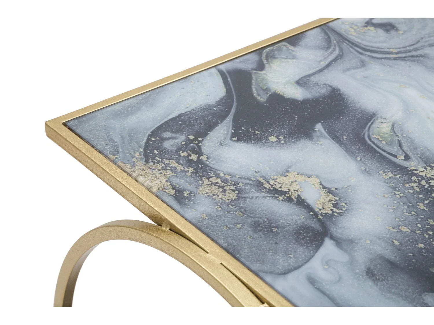 Gouden metalen salontafel met gekleurde glazen bladen 52,5x50x51 cm