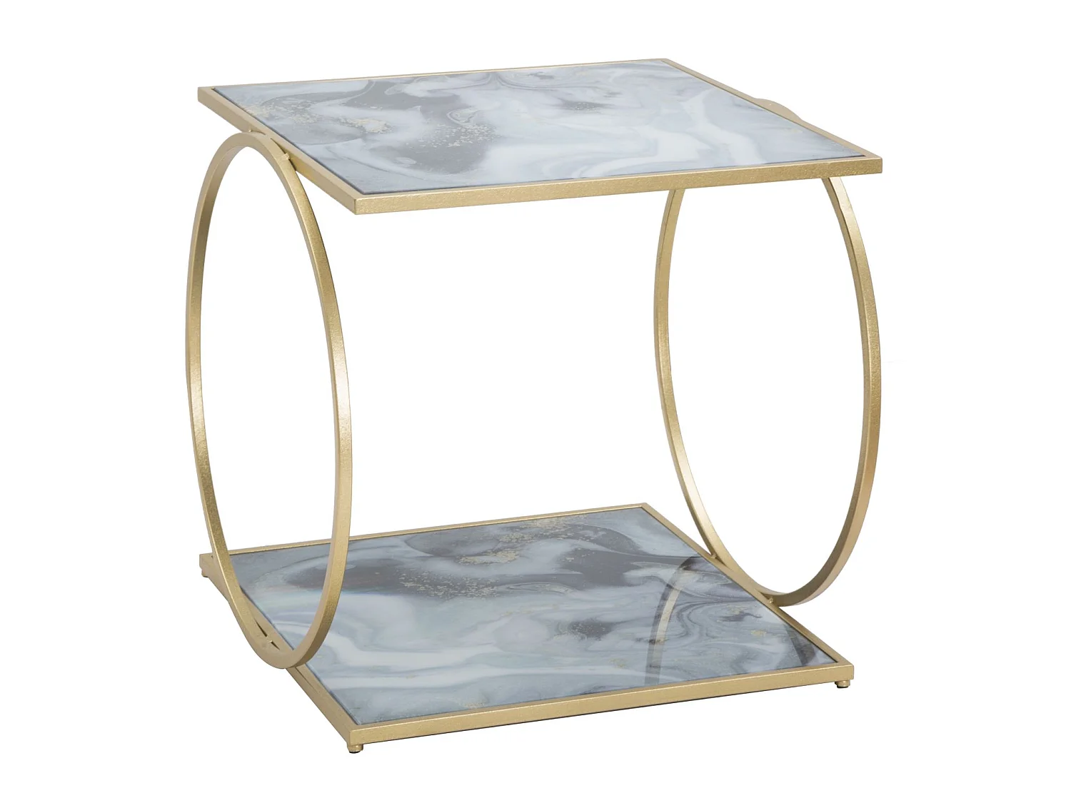 Gouden metalen salontafel met gekleurde glazen bladen 52,5x50x51 cm